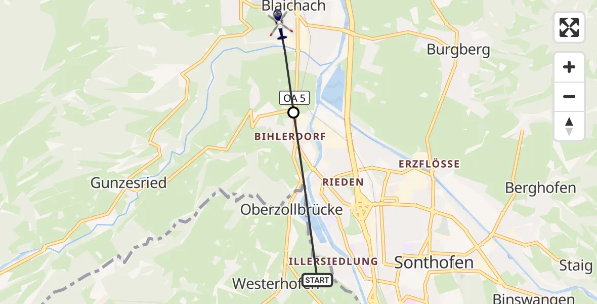 Flugroute Polizeihubschrauber Ofterschwang - Blaichach, 07 August 2026, 10:57