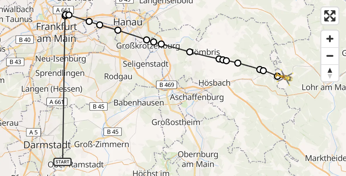 Flugroute Rettungshubschrauber Mühltal - Wiesthal, 07 August 2026, 11:03