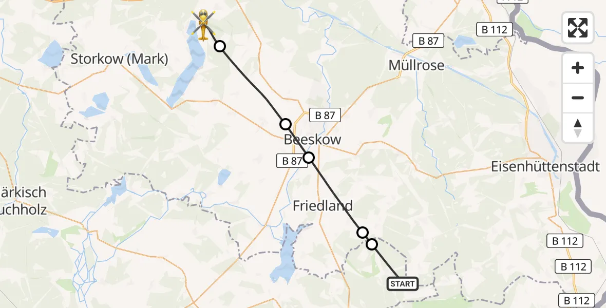 Flugroute Rettungshubschrauber Jamlitz - Bad Saarow, 07 August 2026, 11:11