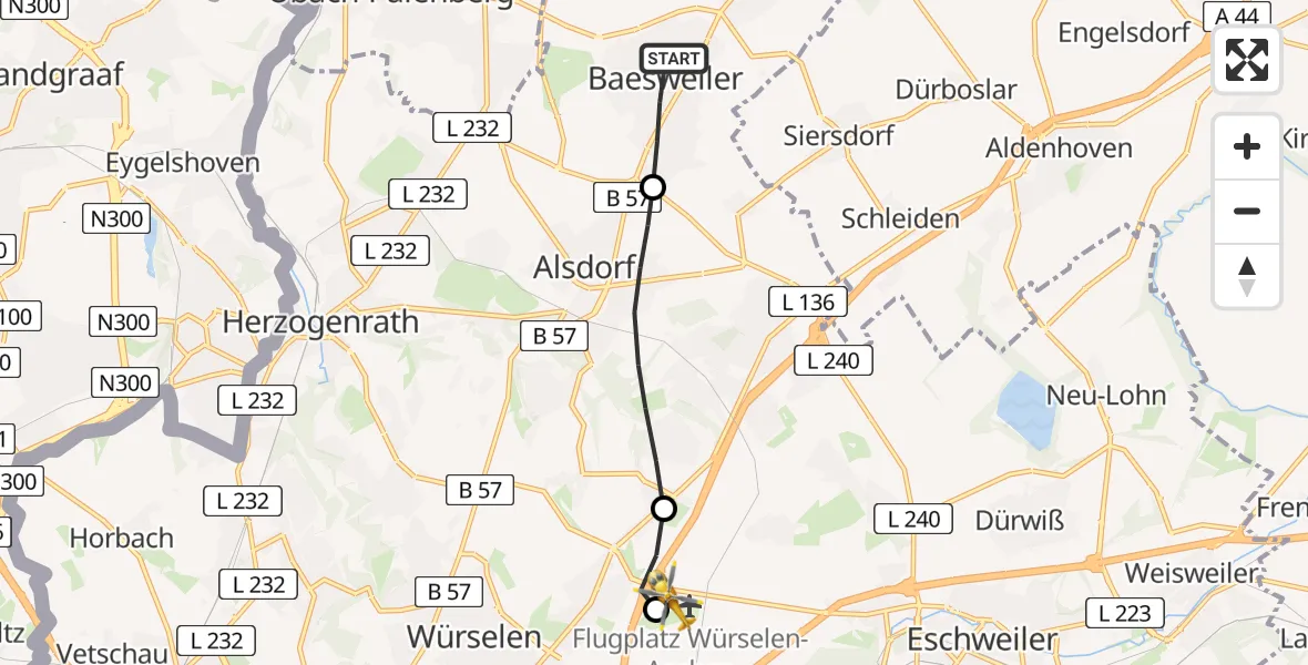 Flugroute Rettungshubschrauber Baesweiler - Aachen-Merzbrück Flughafen, 07 August 2026, 11:17