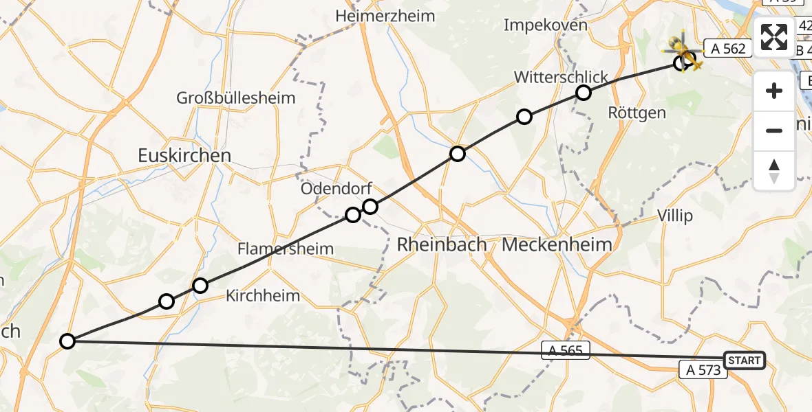Flugroute Rettungshubschrauber Grafschaft - Bonn University Hospital, 07 August 2026, 11:35