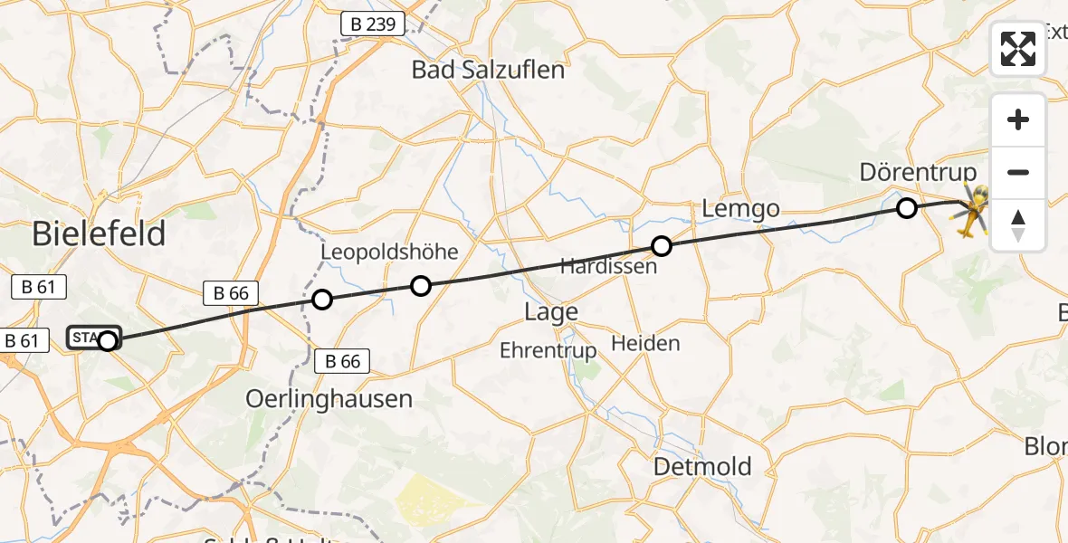 Flugroute Rettungshubschrauber Luftrettungszentrum Bielefeld - Dörentrup, 07 August 2026, 11:37