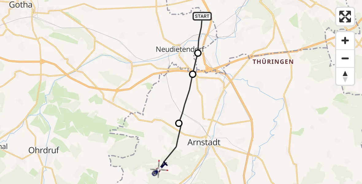 Flugroute Polizeihubschrauber Nesse-Apfelstädt - Arnstadt, 07 August 2026, 11:40