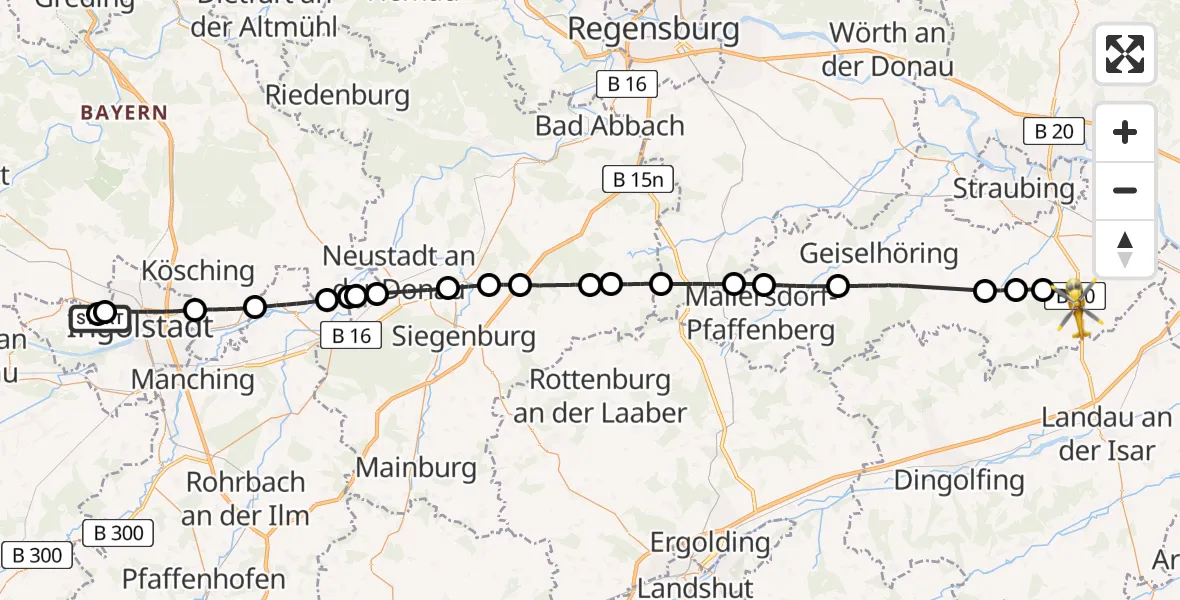 Flugroute Rettungshubschrauber Ingolstadt Hospital - Oberschneiding, 07 August 2026, 11:40