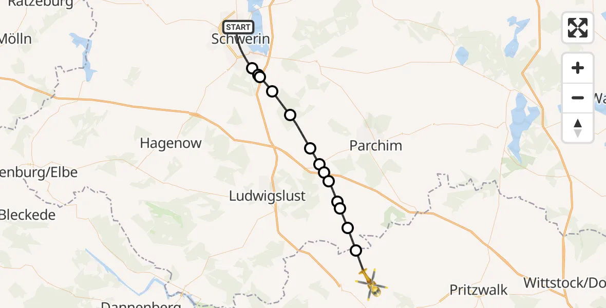 Flugroute Rettungshubschrauber Schwerin - Karstädt, 07 August 2026, 11:44