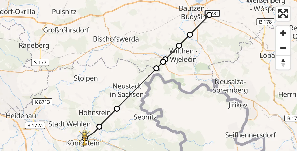 Flugroute Rettungshubschrauber Kubschütz - Königstein/Sächs.Schw., 07 August 2026, 11:50