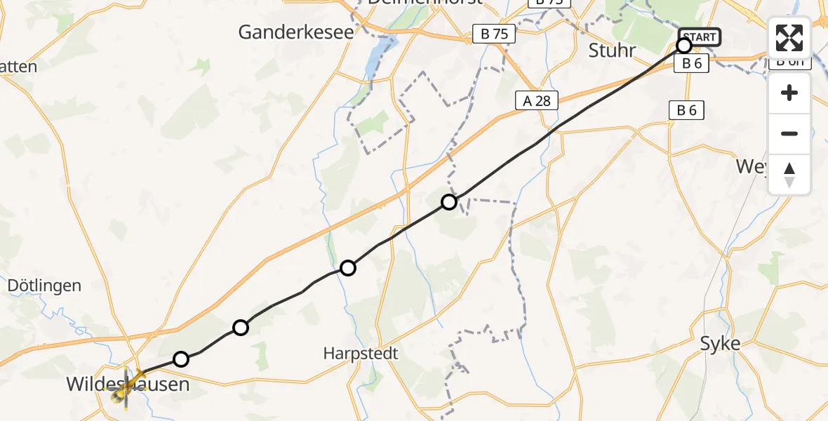 Flugroute Rettungshubschrauber Bremen - Wildeshausen, 07 August 2026, 11:53