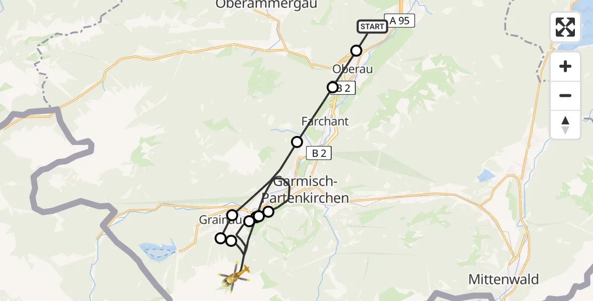 Flugroute Rettungshubschrauber Eschenlohe - Grainau, 07 August 2026, 11:57