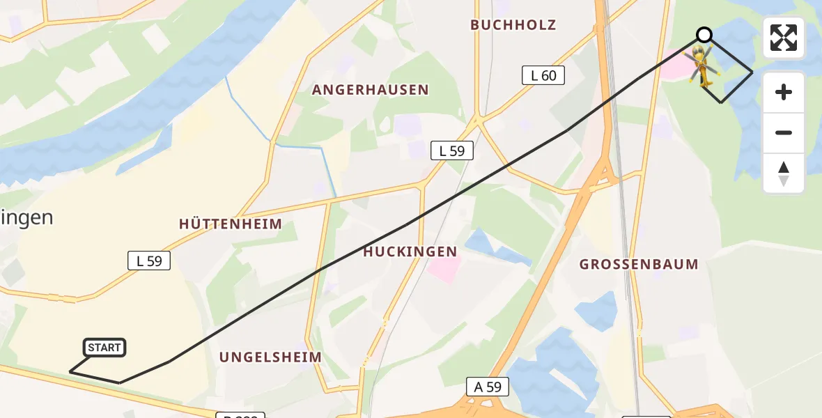 Flugroute Rettungshubschrauber Duisburg - Duisburg Air Rescue Hubschrauberlandeplatz (Christoph 9), 07 August 2026, 12:15
