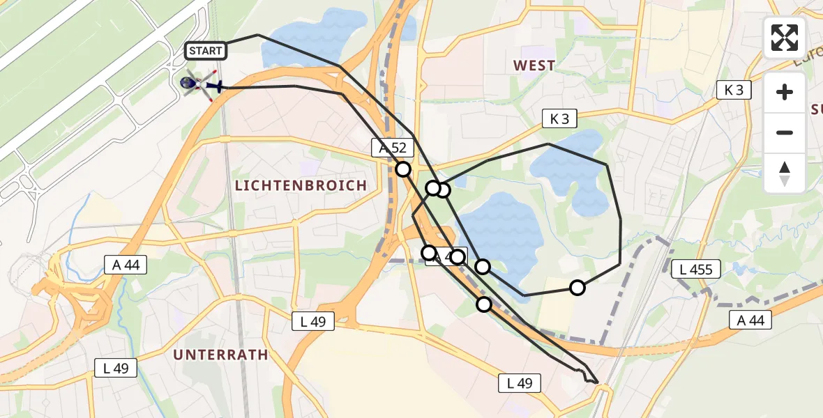Flugroute Polizeihubschrauber Düsseldorf Flughafen - Düsseldorf Flughafen, 07 August 2026, 12:18