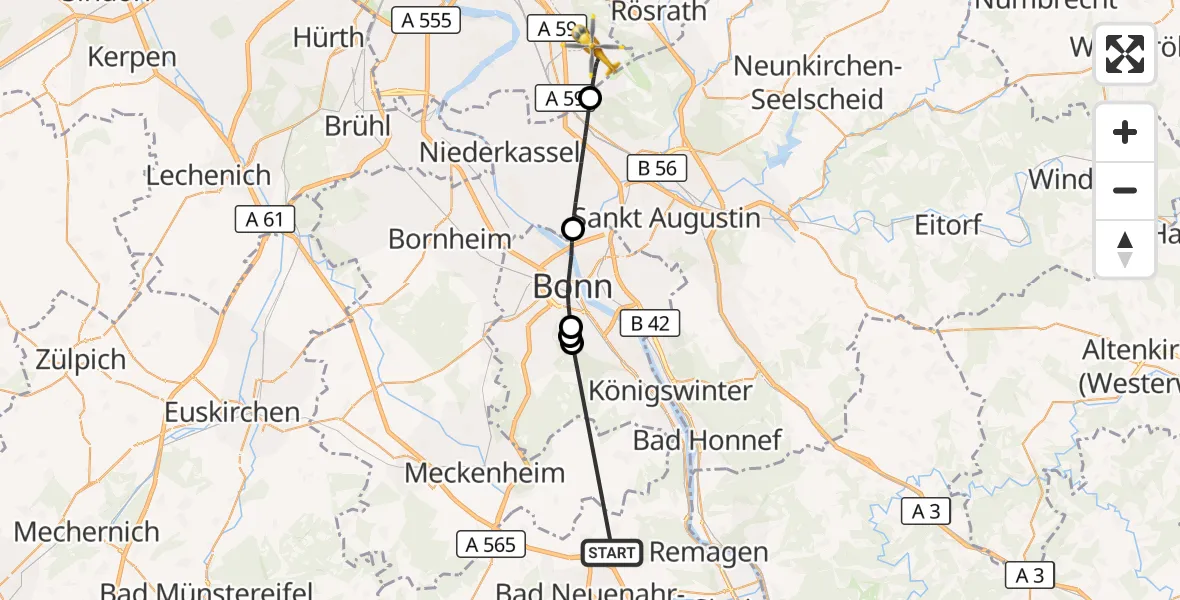 Flugroute Rettungshubschrauber Grafschaft - Köln Bonn Flughafen, 07 August 2026, 12:19