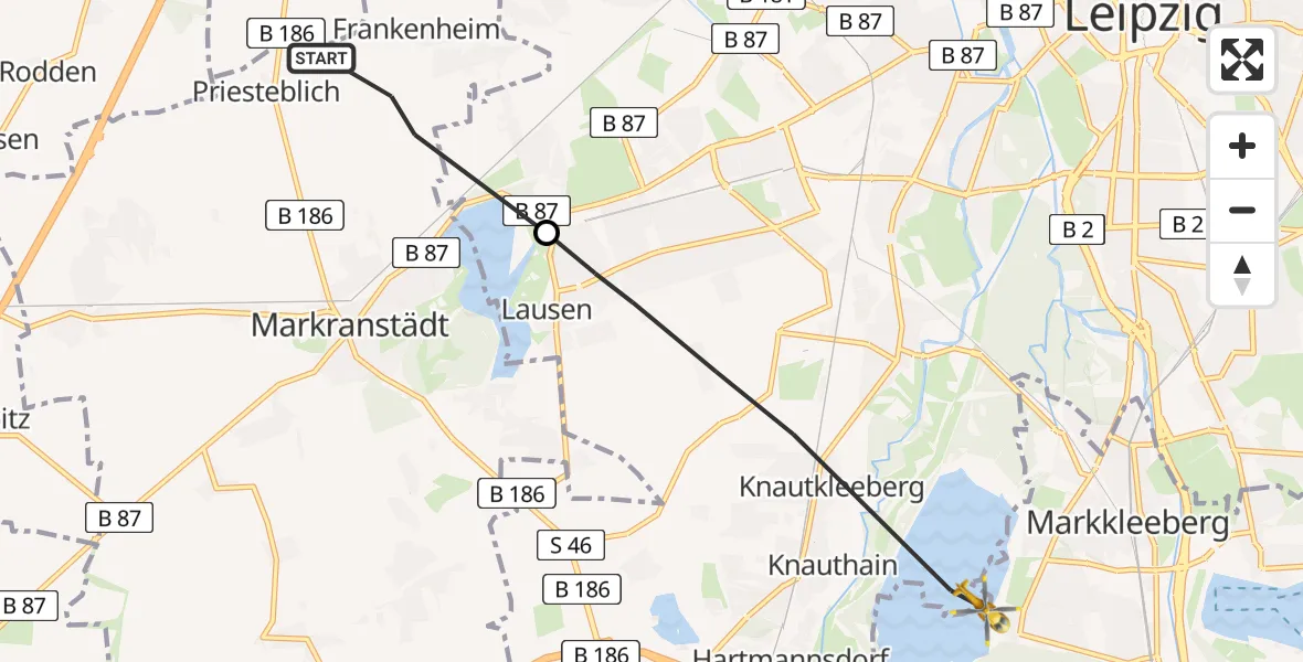 Flugroute Rettungshubschrauber Markranstädt - Markkleeberg, 07 August 2026, 12:36