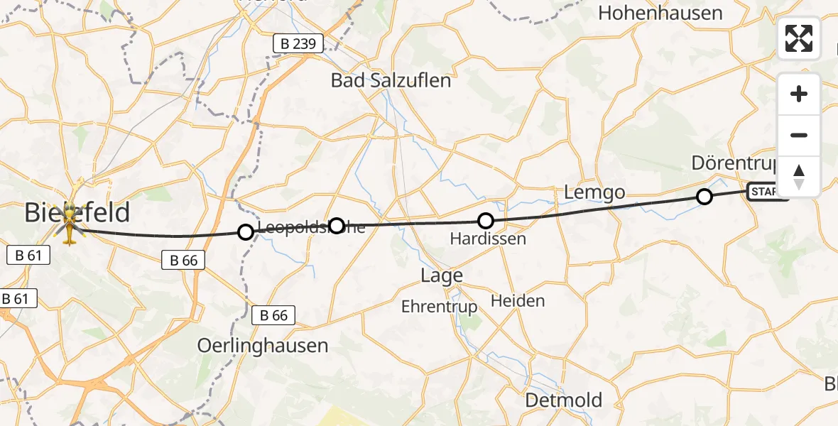 Flugroute Rettungshubschrauber Dörentrup - Bielefeld, 07 August 2026, 12:39