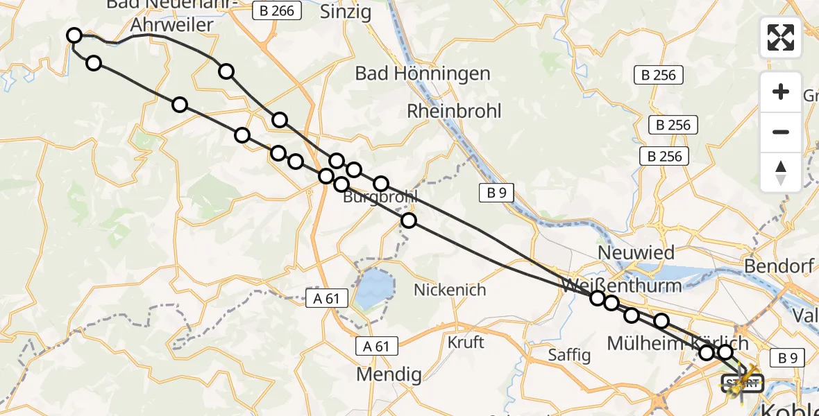 Flugroute Rettungshubschrauber Koblenz - Koblenz, 07 August 2026, 12:40
