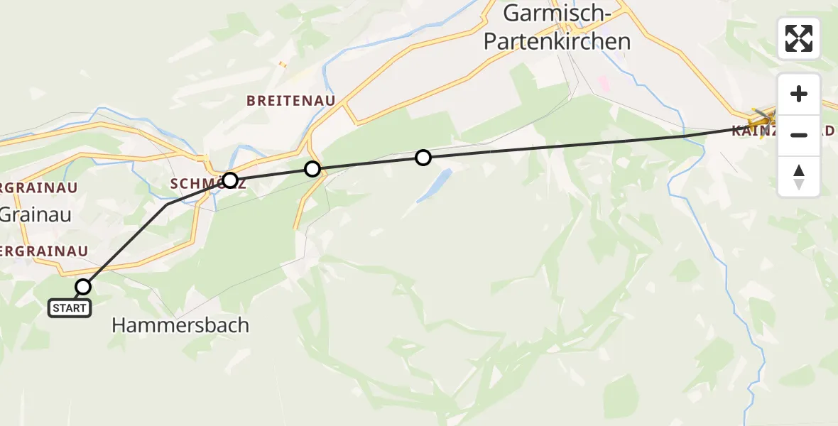 Flugroute Rettungshubschrauber Brandweg Hubschrauberlandeplatz - Garmisch-Partenkirchen Clinic Hubschrauberlandeplatz, 07 August 2026, 12:46