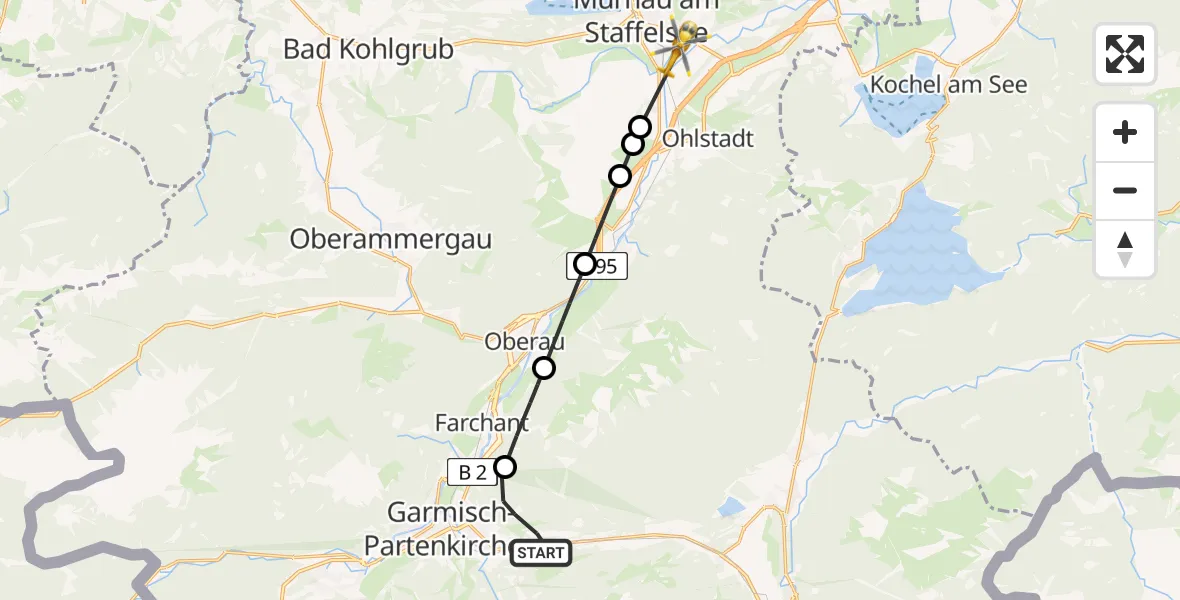 Flugroute Rettungshubschrauber Garmisch-Partenkirchen - Murnau a.Staffelsee, 07 August 2026, 13:07