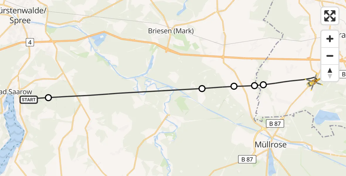 Flugroute Rettungshubschrauber Bad Saarow - Frankfurt (Oder), 07 August 2026, 13:24