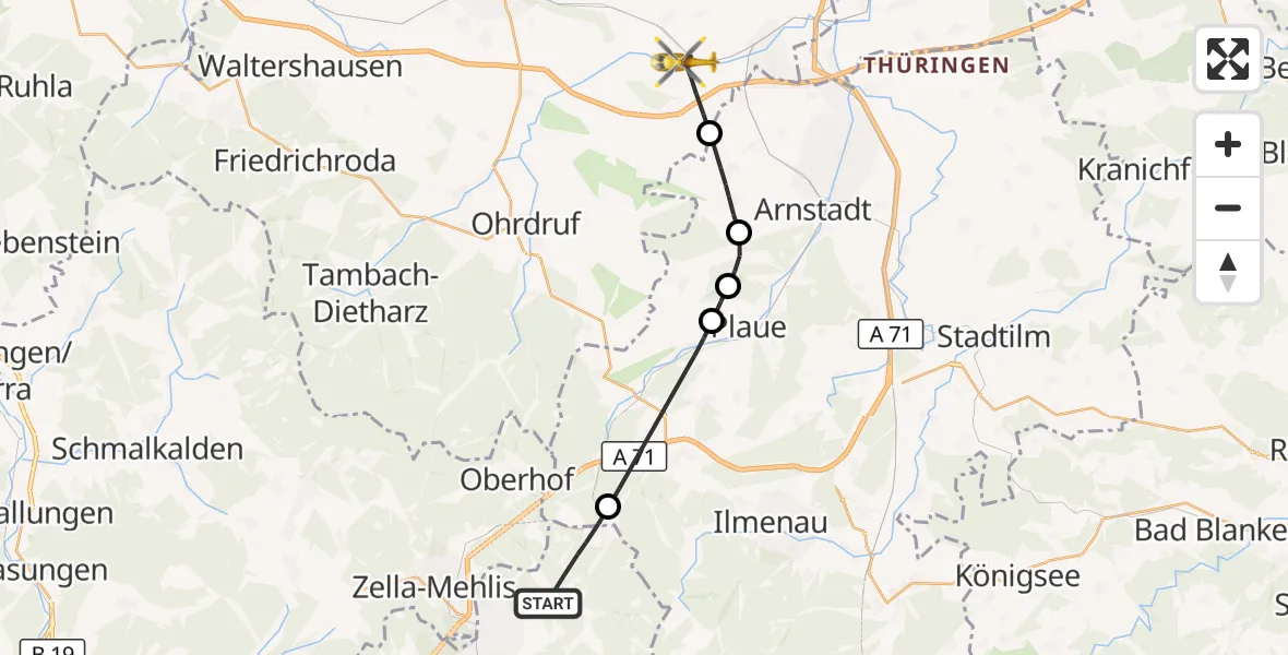 Flugroute Rettungshubschrauber Suhl - Drei Gleichen, 07 August 2026, 13:24