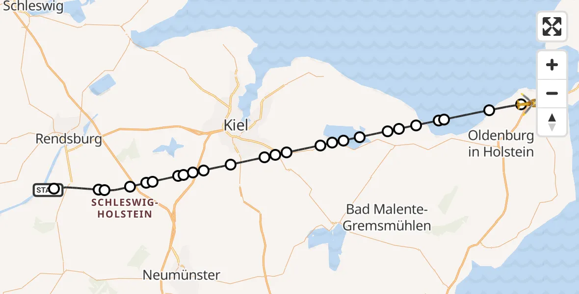 Flugroute Ambulanzhubschrauber Hörsten - Heiligenhafen, 07 August 2026, 13:32
