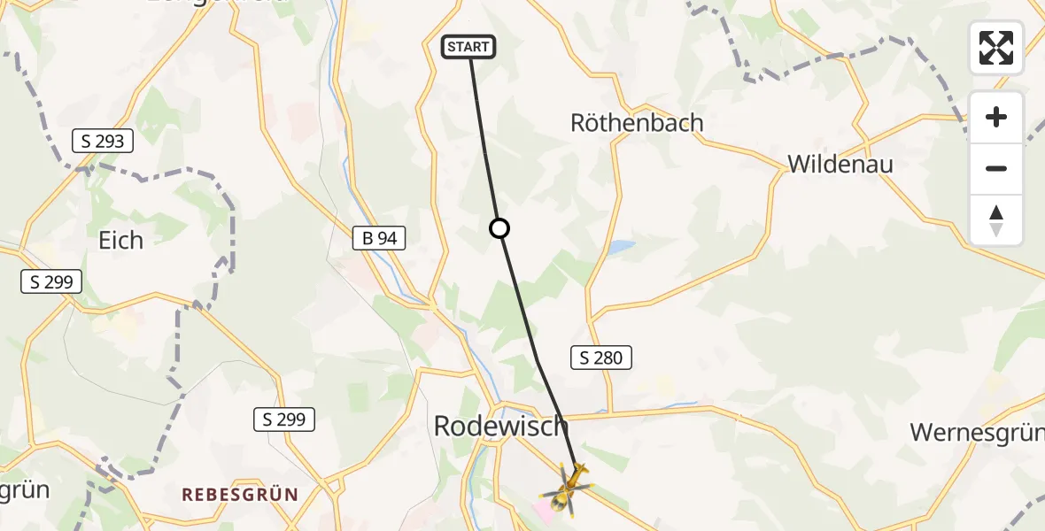 Flugroute Rettungshubschrauber Lengenfeld - Rodewisch, 07 August 2026, 13:40