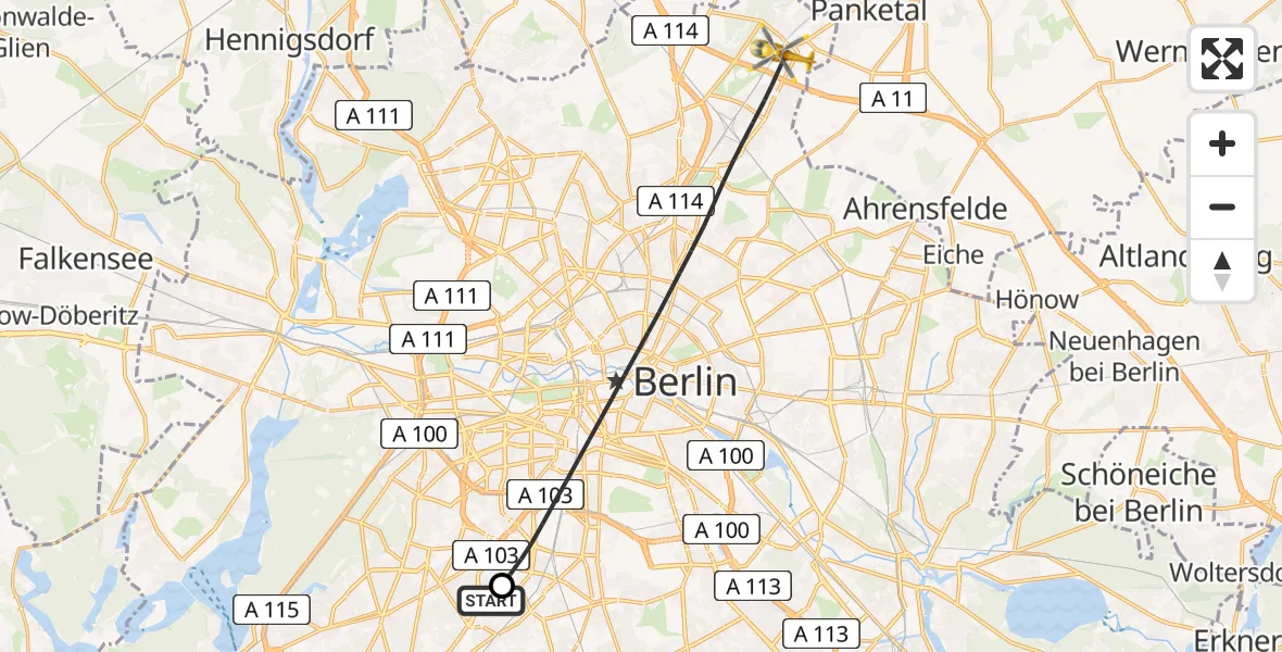 Flugroute Rettungshubschrauber Charité Clinic Benjamin Franklin Campus - Berlin, 07 August 2026, 13:41