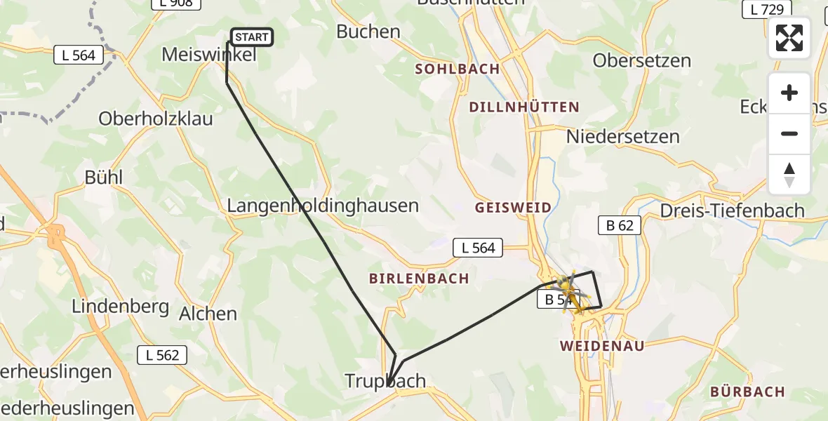 Flugroute Rettungshubschrauber Siegen - Siegen, 07 August 2026, 13:46