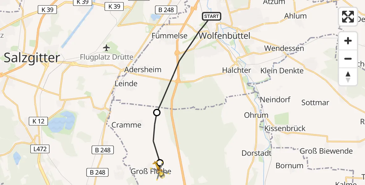 Flugroute Rettungshubschrauber Wolfenbüttel - Flöthe, 07 August 2026, 13:49
