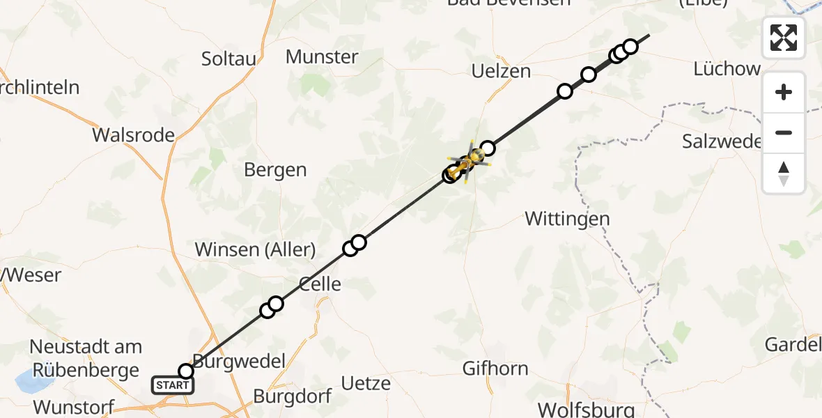 Flugroute Rettungshubschrauber Flughafen Hannover - Wrestedt, 07 August 2026, 14:12