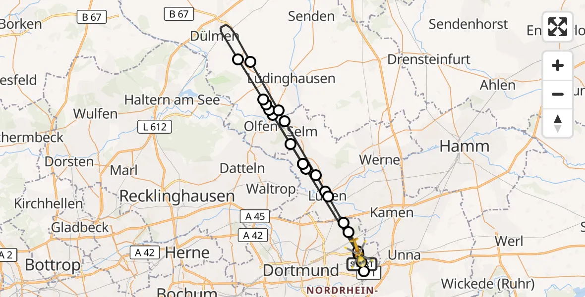 Flugroute Rettungshubschrauber Dortmund Flughafen - Dortmund, 07 August 2026, 14:18