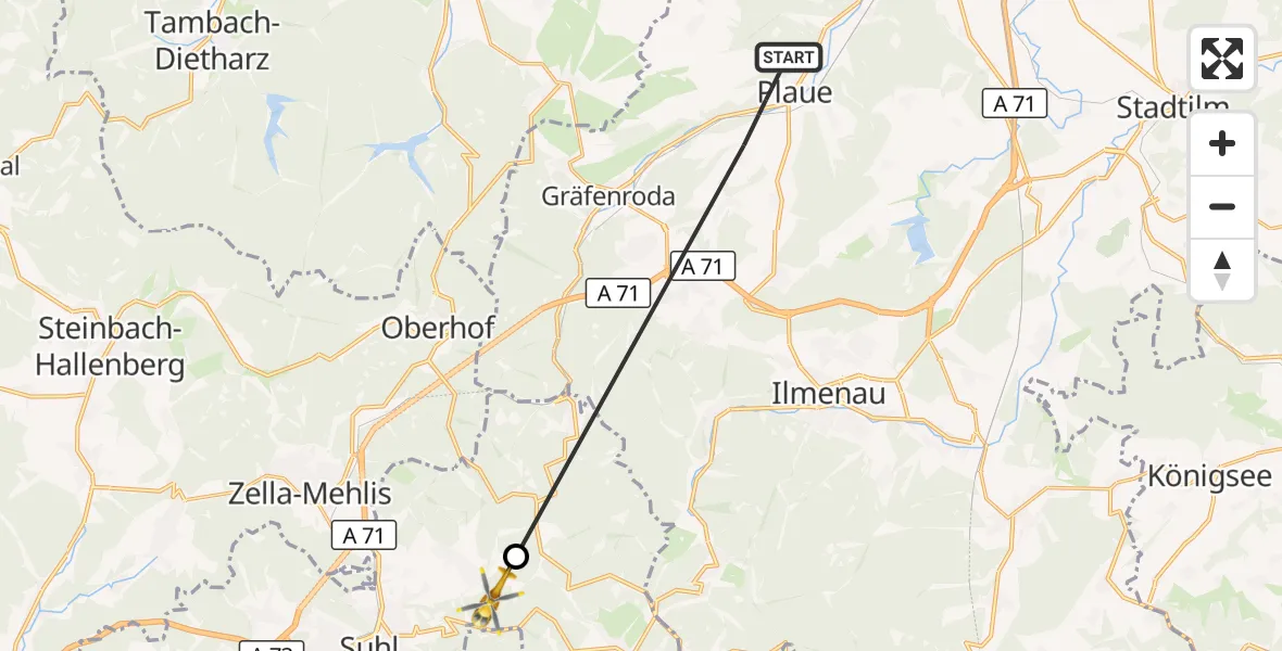 Flugroute Rettungshubschrauber Plaue - Suhl, 07 August 2026, 14:18