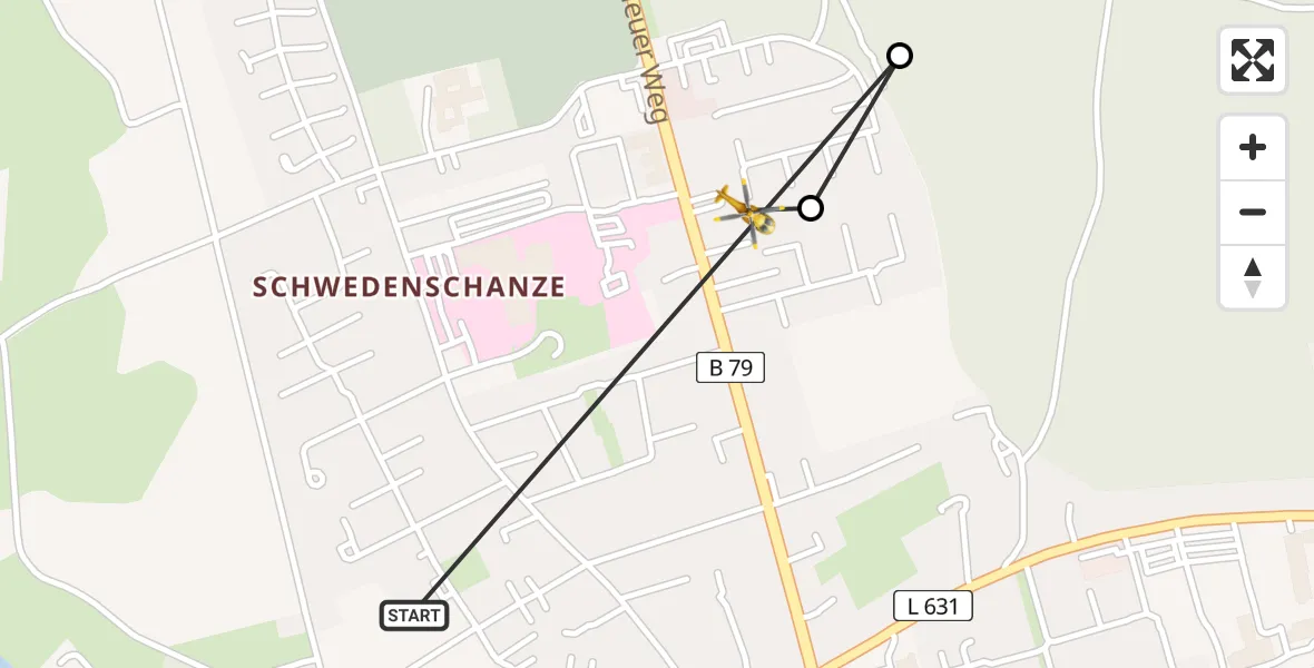 Flugroute Rettungshubschrauber Wolfenbüttel Municipal Hospital Heliport (Christoph 30) - Wolfenbüttel Municipal Hospital Hubschrauberlandeplatz (Christoph 30), 07 August 2026, 14:18