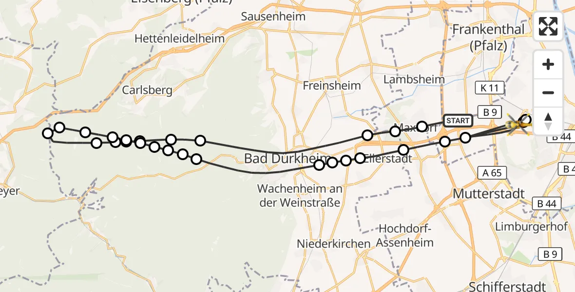Flugroute Rettungshubschrauber Ludwigshafen am Rhein - Ludwigshafen am Rhein, 07 August 2026, 14:23