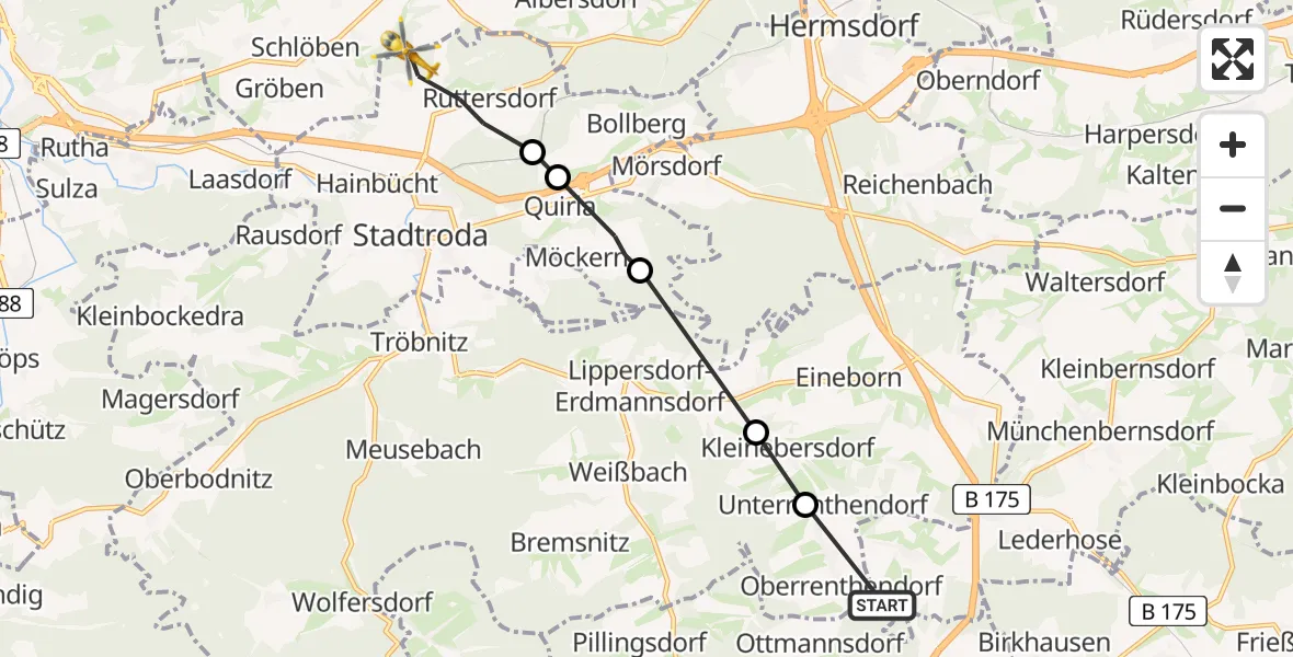 Flugroute Rettungshubschrauber Schwarzbach - Schöngleina, 07 August 2026, 14:29