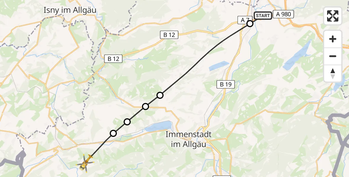 Flugroute Rettungshubschrauber Sulzberg - Oberstaufen, 07 August 2026, 14:46