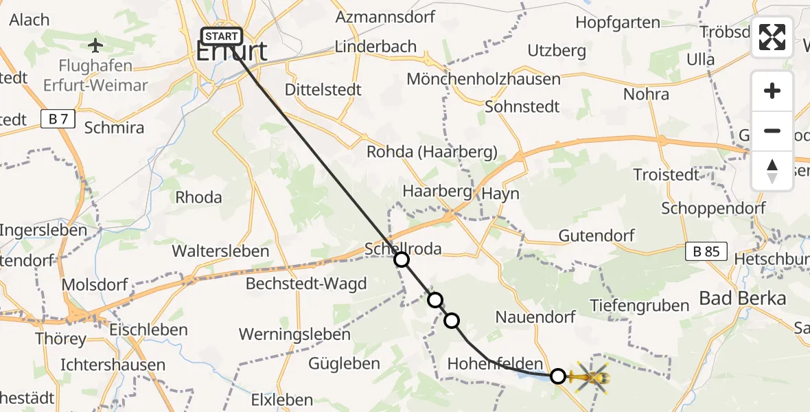 Flugroute Ambulanzhubschrauber Erfurt - Tonndorf, 07 August 2026, 14:58
