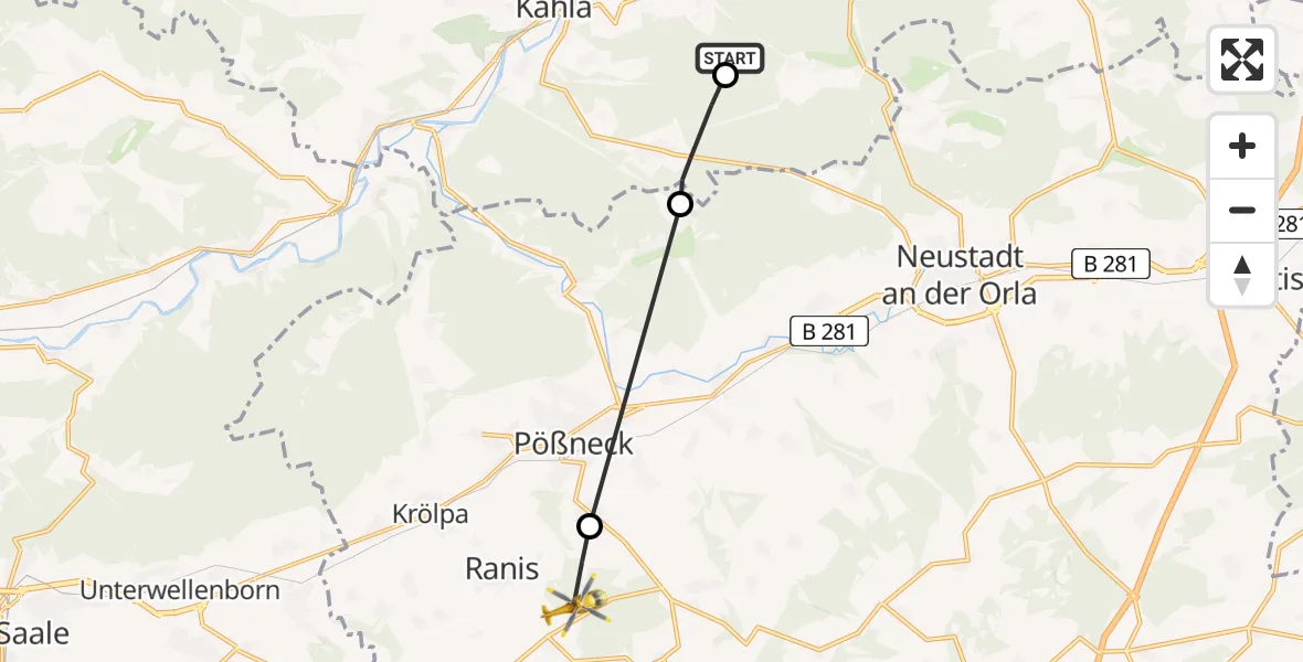 Flugroute Rettungshubschrauber Oberbodnitz - Ranis, 07 August 2026, 14:58