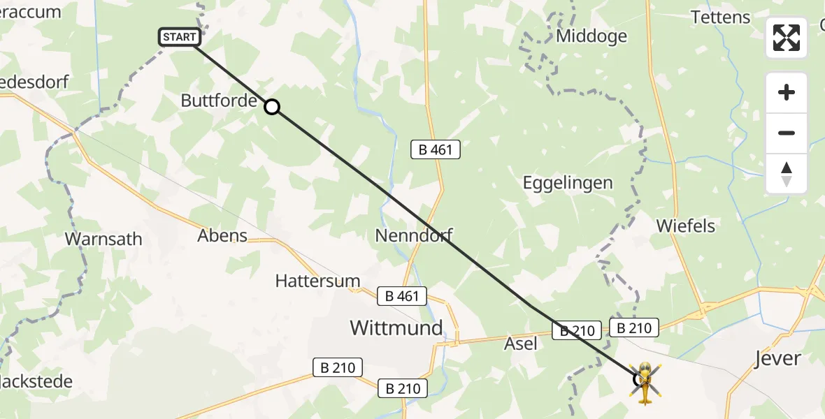 Flugroute Rettungshubschrauber Stedesdorf - Jever, 07 August 2026, 15:26