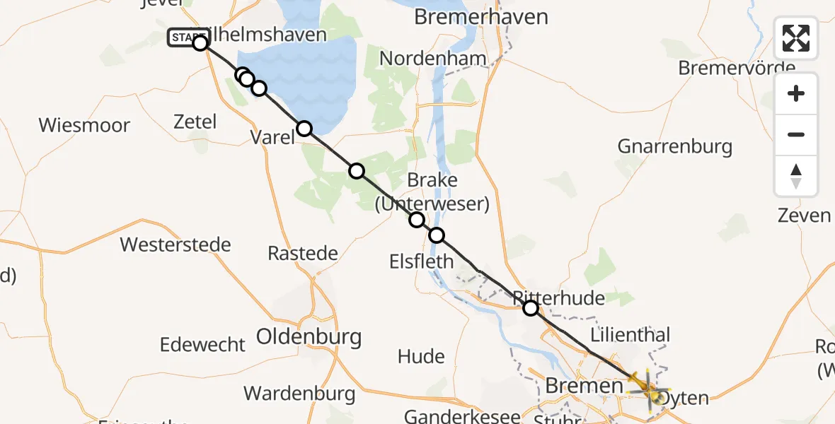 Flugroute Rettungshubschrauber Schortens - Bremen, 07 August 2026, 15:31