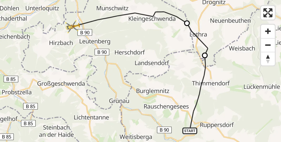 Flugroute Rettungshubschrauber Remptendorf - Leutenberg, 07 August 2026, 15:33
