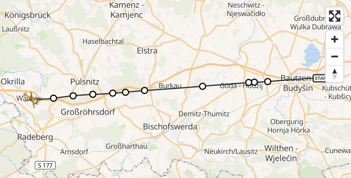 Flugroute Rettungshubschrauber Bautzen - Wachau, 07 August 2026, 16:01