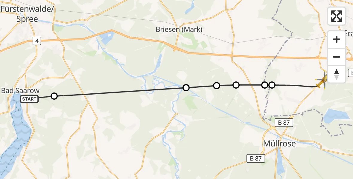 Flugroute Rettungshubschrauber Bad Saarow - Frankfurt (Oder), 07 August 2026, 16:18