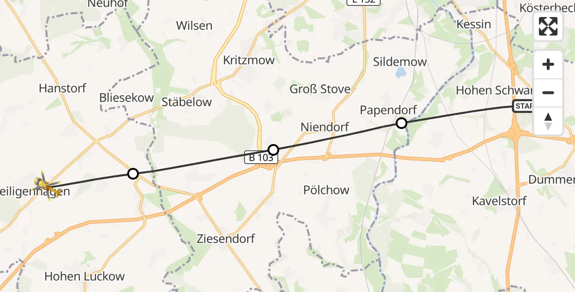 Flugroute Ambulanzhubschrauber Dummerstorf - Satow, 07 August 2026, 16:23