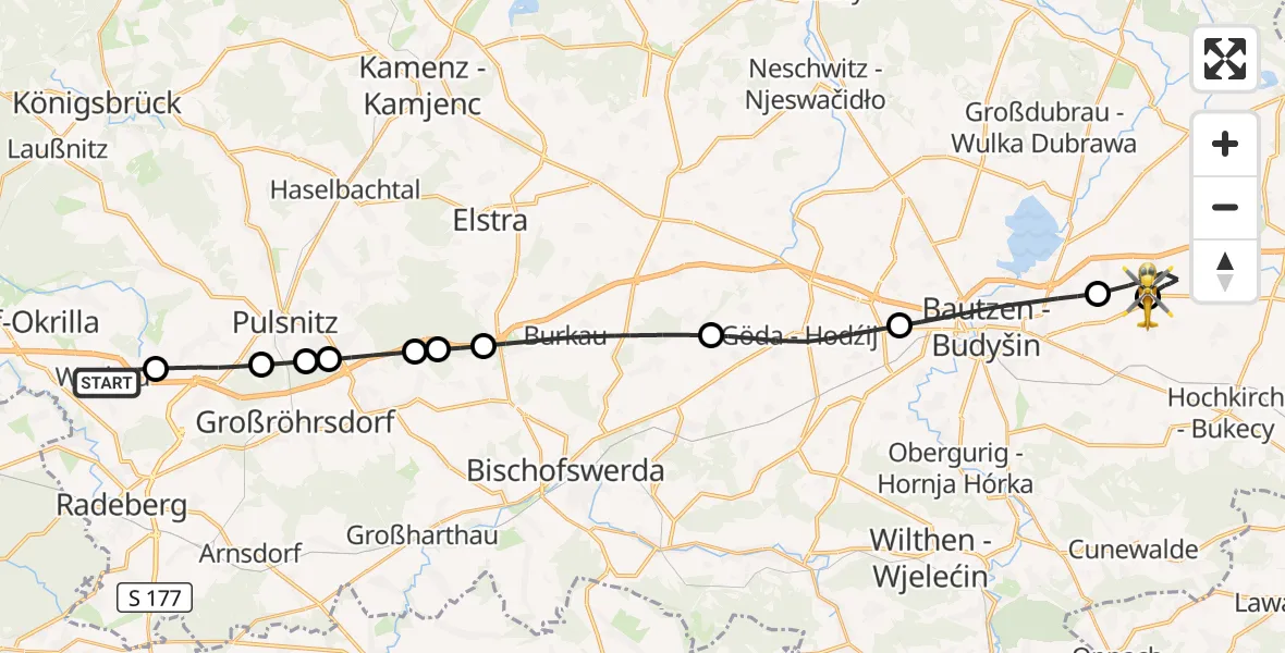 Flugroute Rettungshubschrauber Wachau - Bautzen Flugplatz, 07 August 2026, 16:33