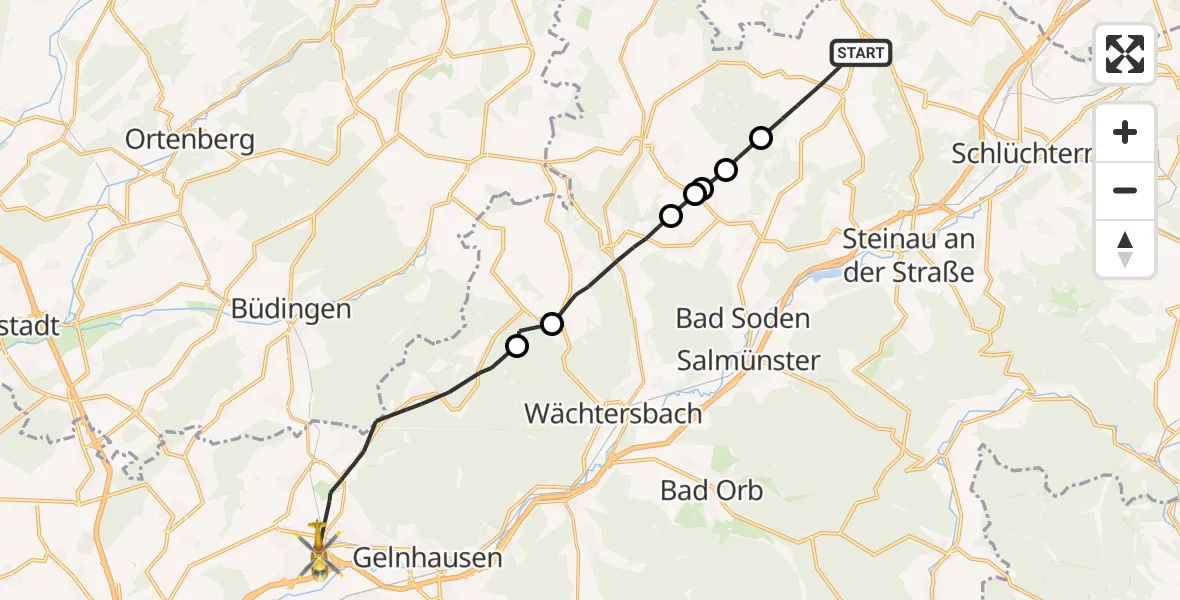 Flugroute Rettungshubschrauber Steinau an der Straße - Gründau, 07 August 2026, 17:11