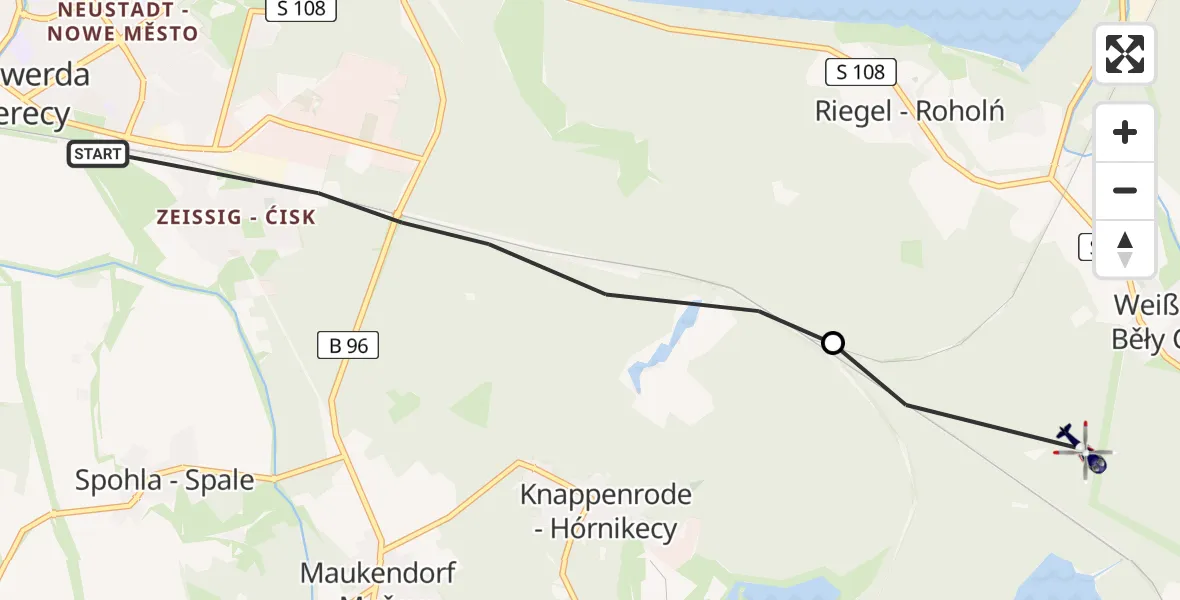 Flugroute Polizeihubschrauber Hoyerswerda - Lohsa, 07 August 2026, 17:19