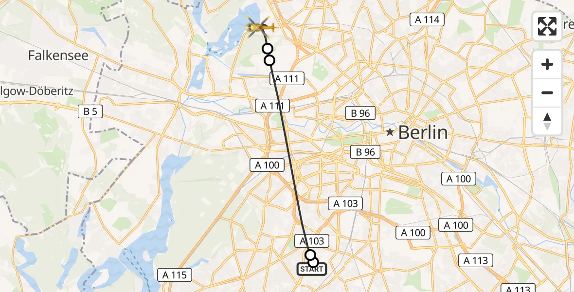 Flugroute Rettungshubschrauber Charité Clinic Benjamin Franklin Campus - Berlin, 07 August 2026, 17:52