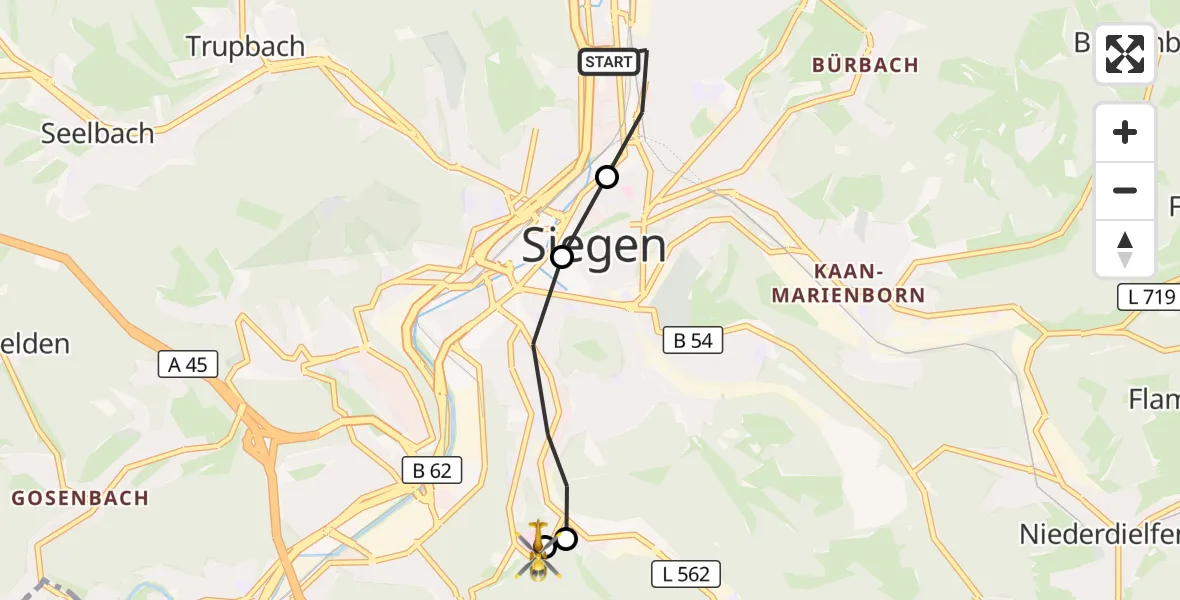 Flugroute Rettungshubschrauber Siegen - Evangelisches Jung-Stilling Hospital, 07 August 2026, 18:00