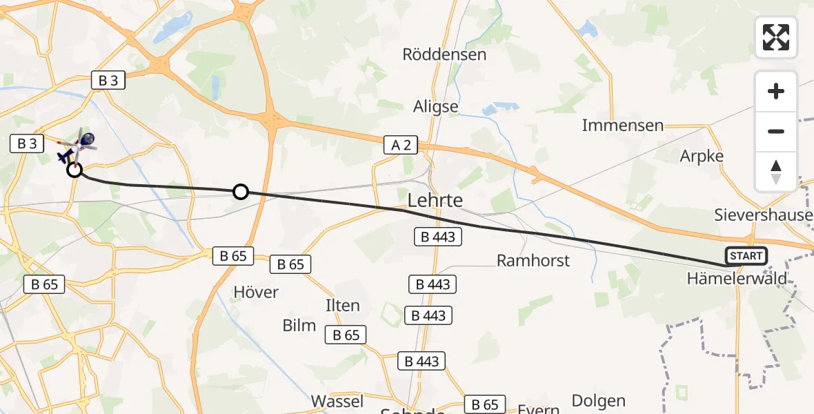 Flugroute Polizeihubschrauber Lehrte - Hannover, 07 August 2026, 18:02