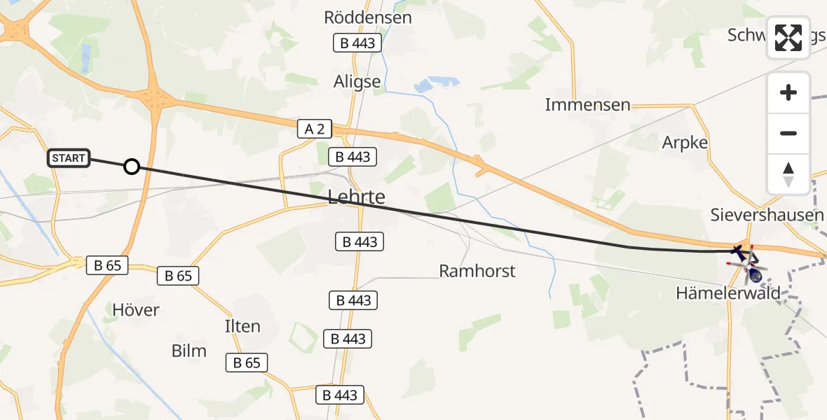 Flugroute Polizeihubschrauber Hannover - Lehrte, 07 August 2026, 18:12