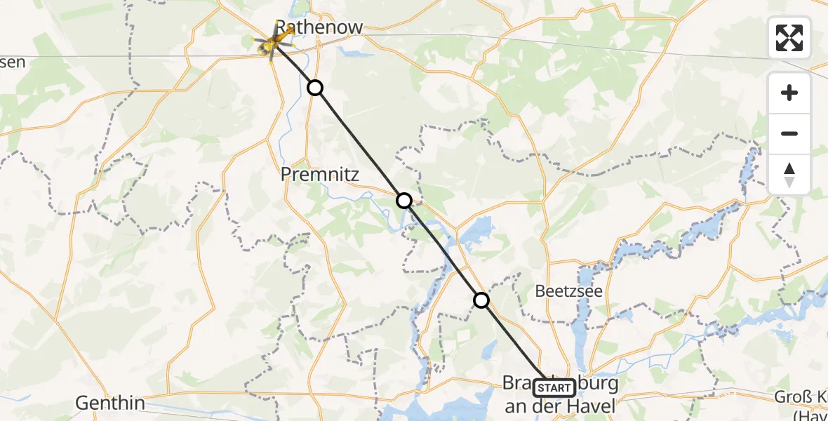 Flugroute Rettungshubschrauber Brandenburg an der Havel - Rathenow, 07 August 2026, 18:19